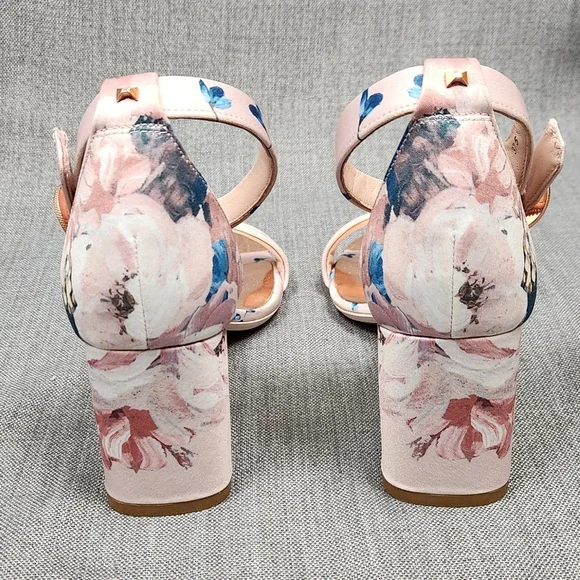 Ted Baker Manyah Pink Floral Print Block Heeled Sandals. 7 - Picture 5 of 12